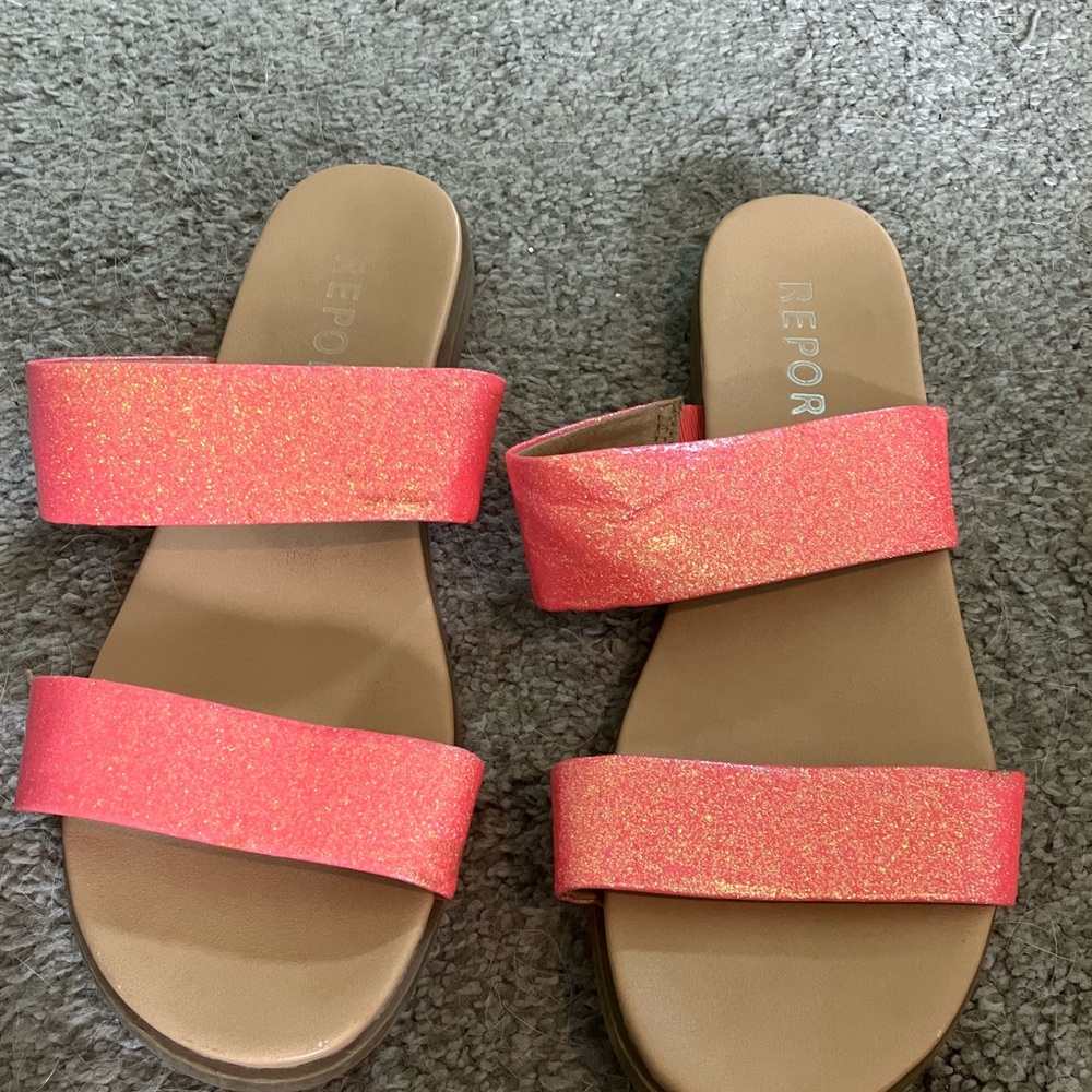 Report Shimmering Pink Double-Strap Sandals